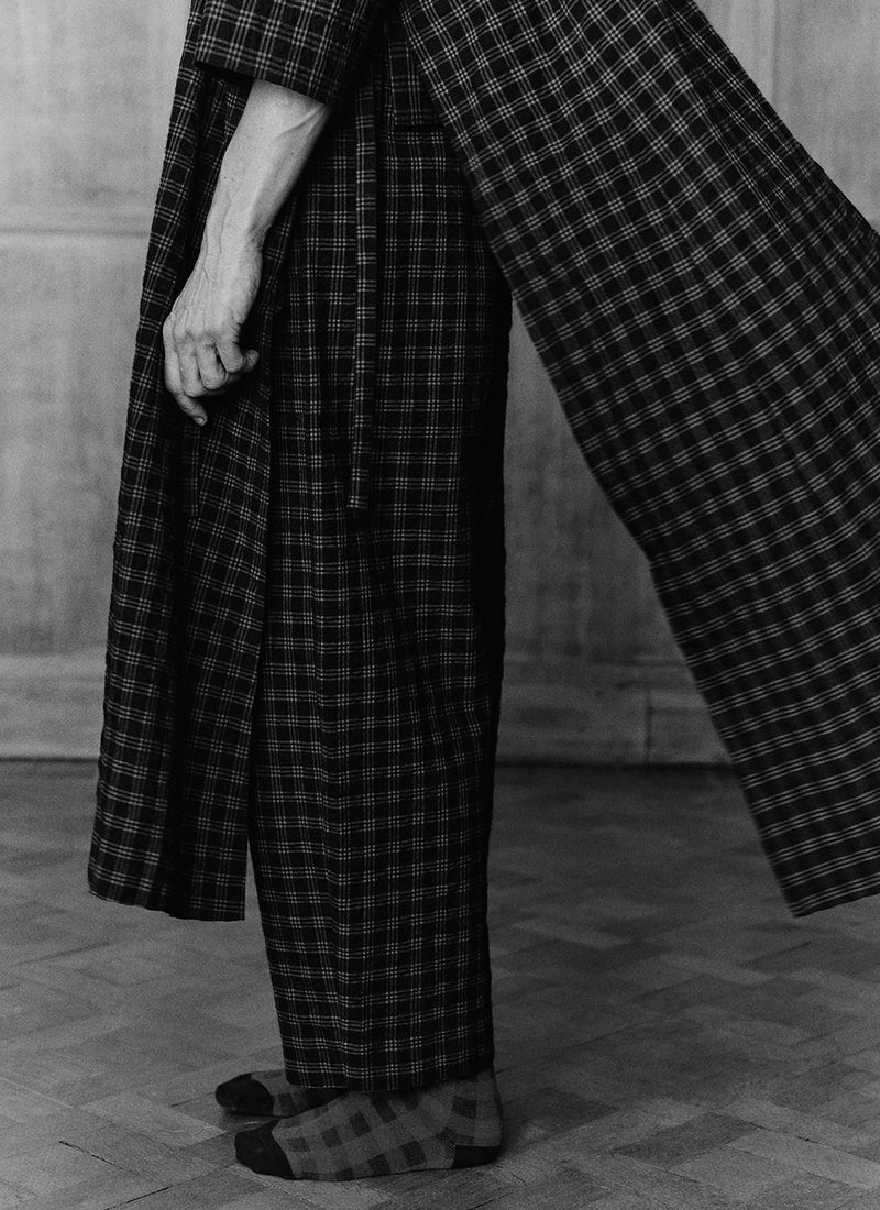 Check Cotton Wool Apron Dress | Dark Charcoal/Black