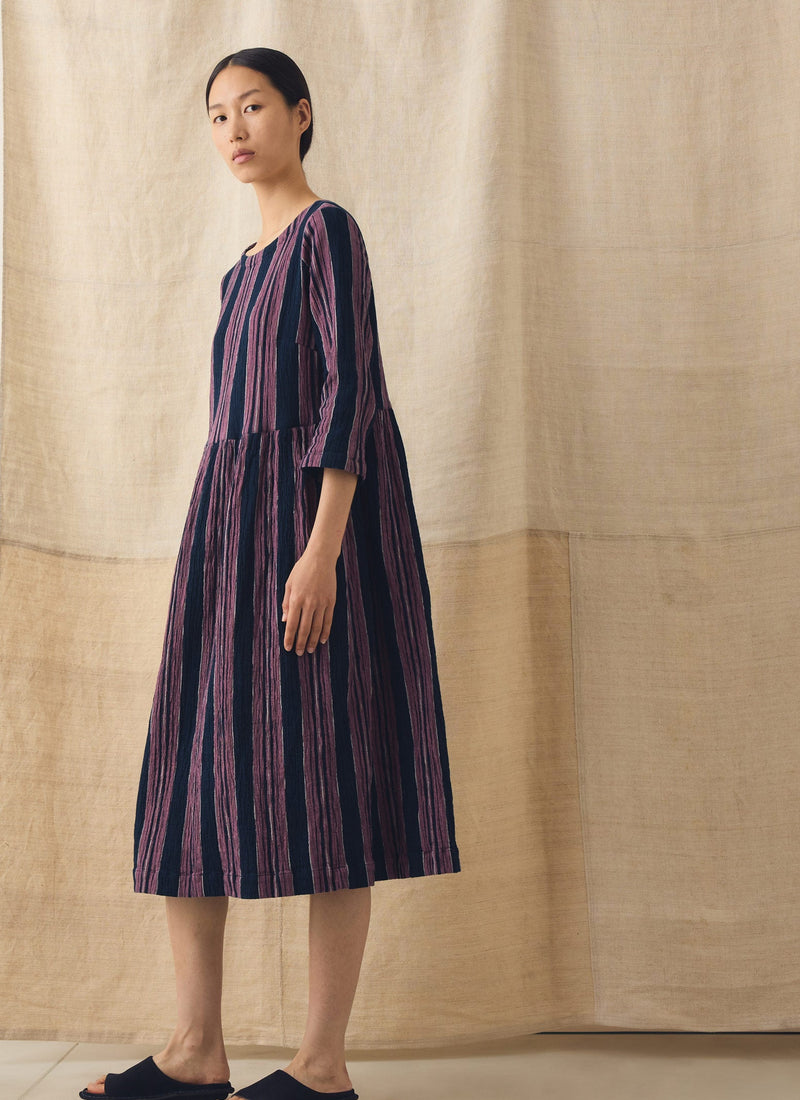 Freya Stripe Crinkle Cotton Dress | Midnight/Rose