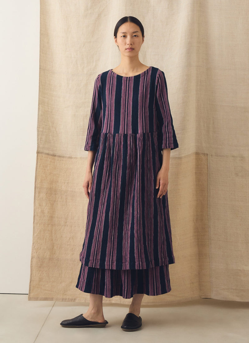 Freya Stripe Crinkle Cotton Dress | Midnight/Rose