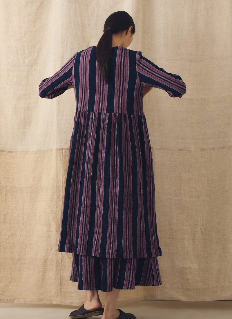 Freya Stripe Crinkle Cotton Dress | Midnight/Rose
