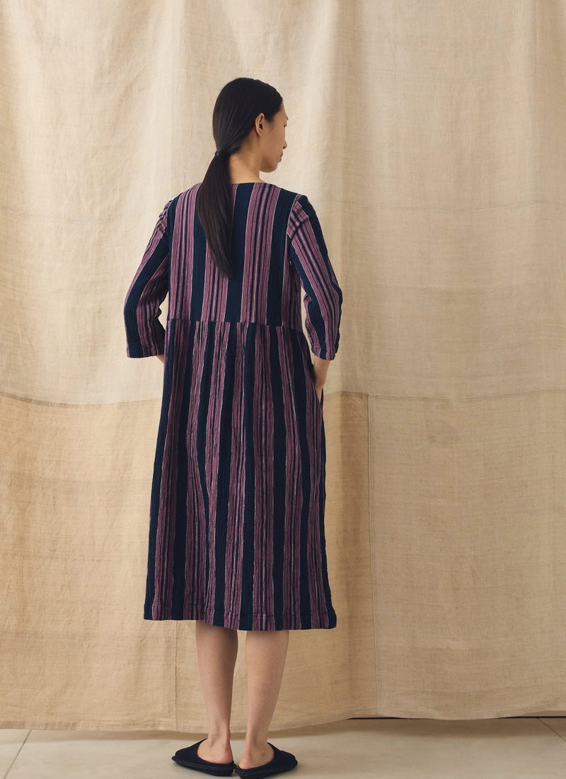 Freya Stripe Crinkle Cotton Dress | Midnight/Rose