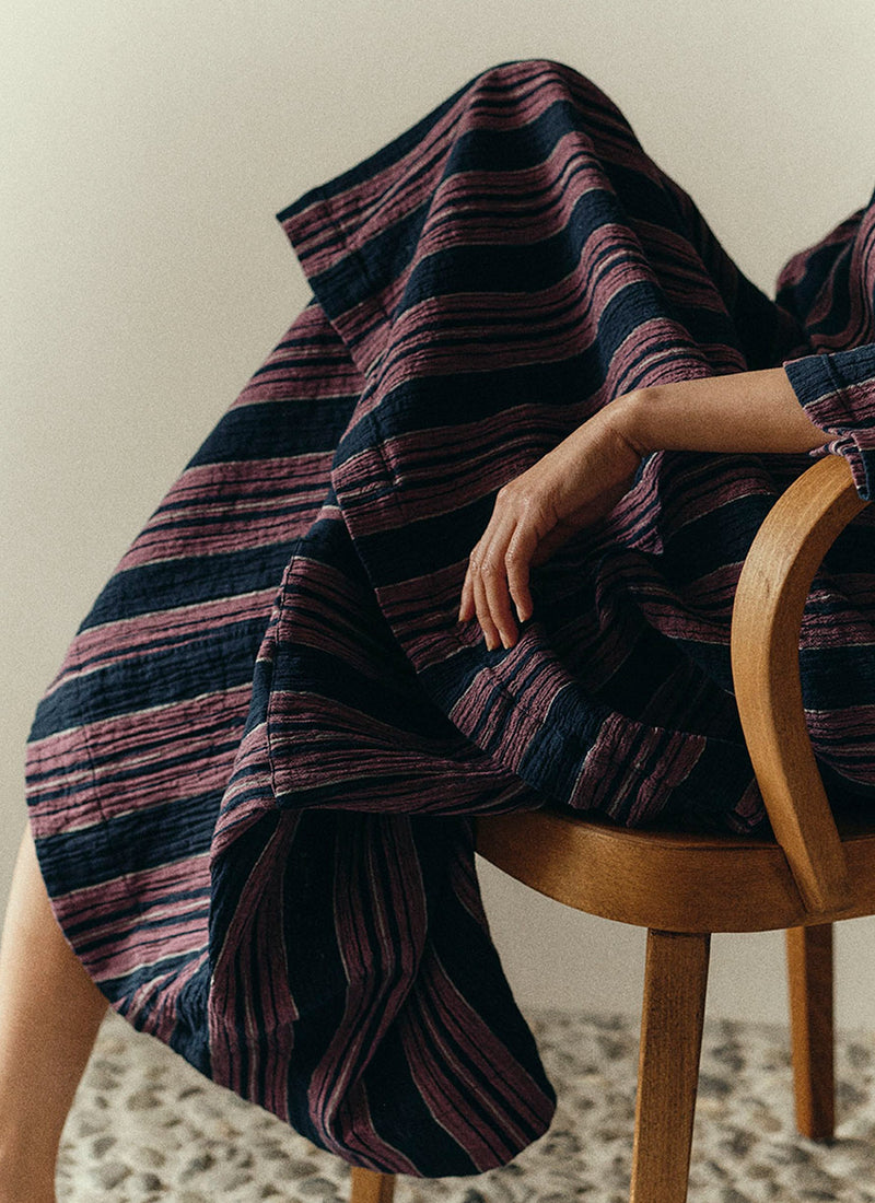 Freya Stripe Crinkle Cotton Dress | Midnight/Rose