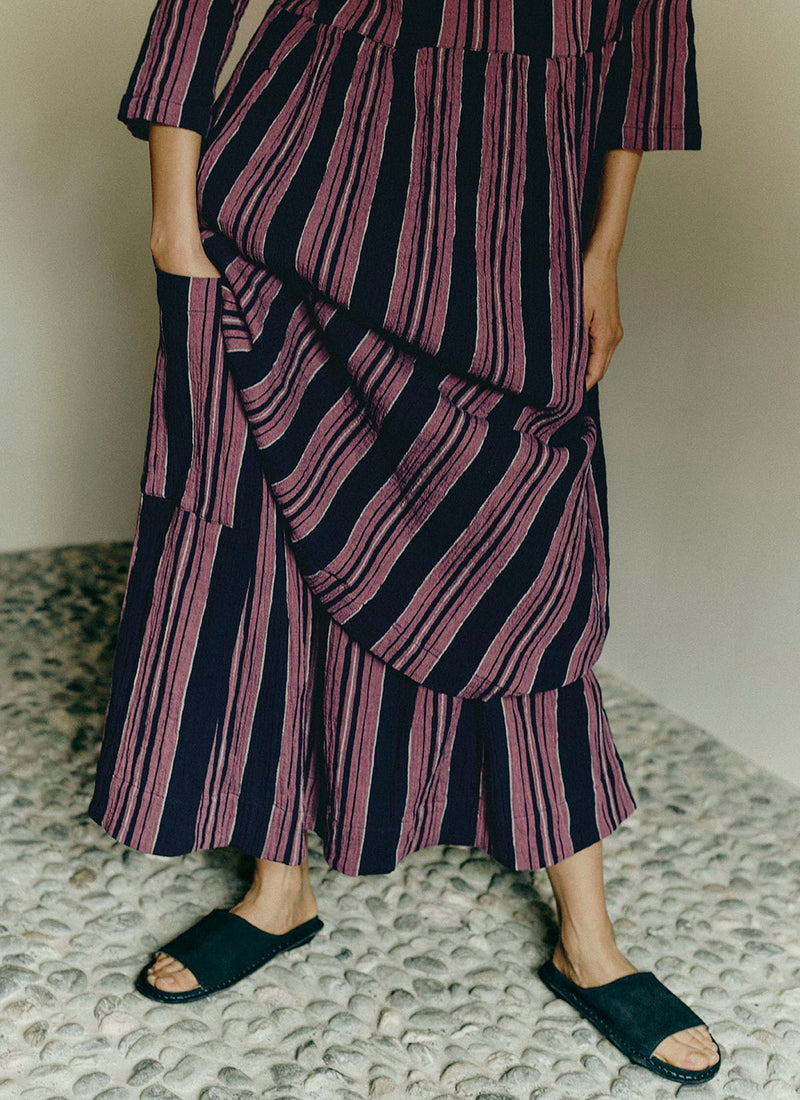 Freya Stripe Crinkle Cotton Dress | Midnight/Rose