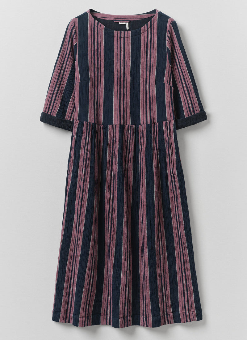 Freya Stripe Crinkle Cotton Dress | Midnight/Rose