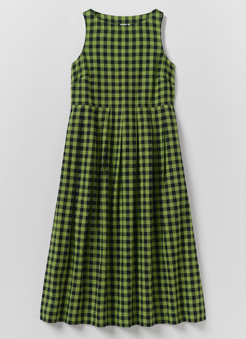 Aila Linen Cotton Gingham Check Dress | Beetle Green