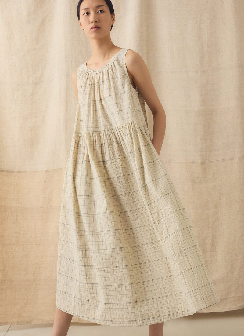 Page Check Cotton Sleeveless Dress | Ecru/Black