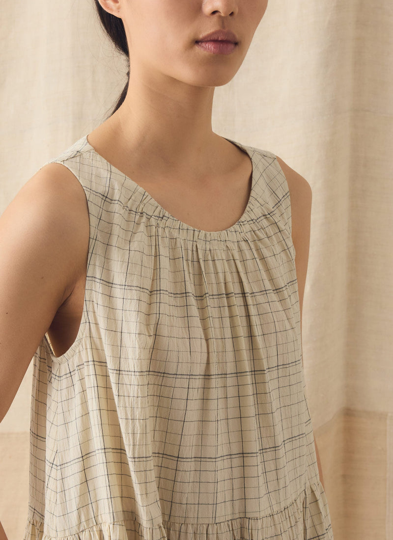 Page Check Cotton Sleeveless Dress | Ecru/Black