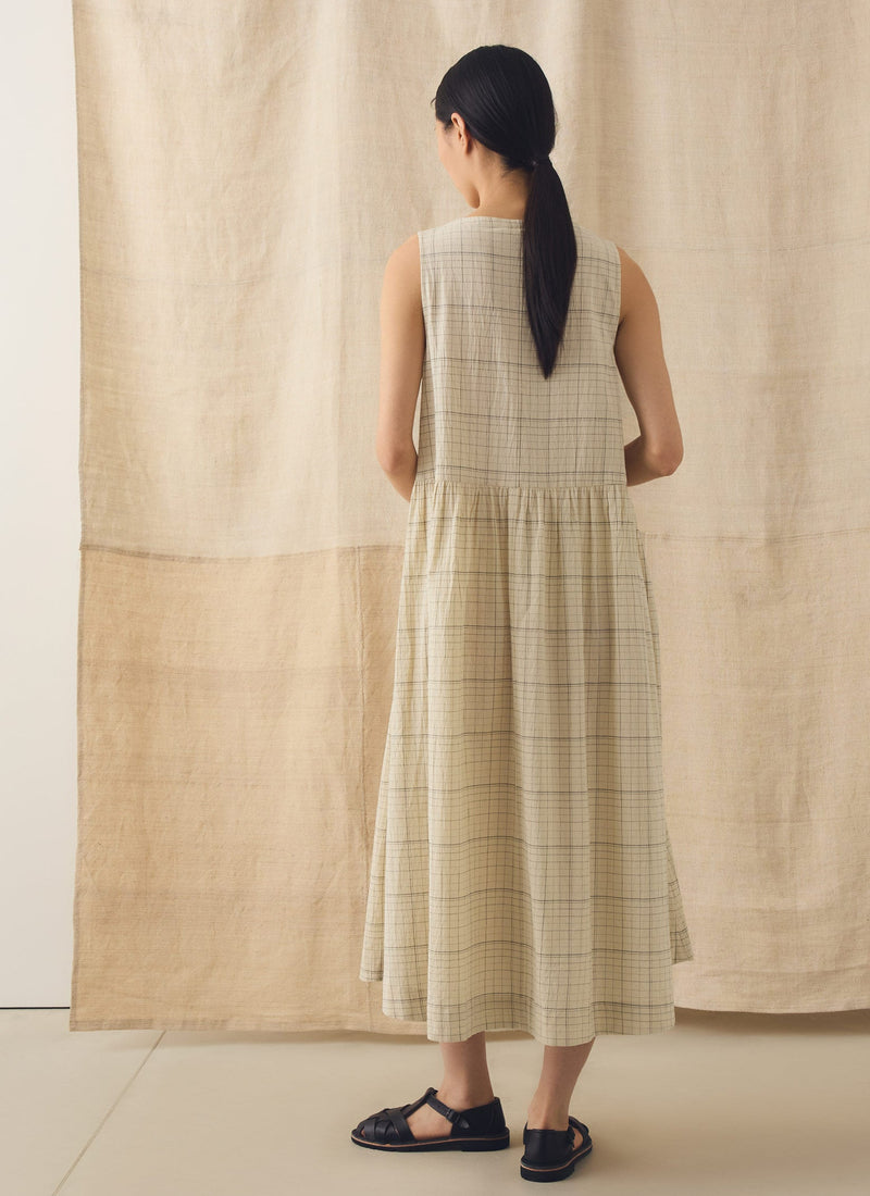 Page Check Cotton Sleeveless Dress | Ecru/Black