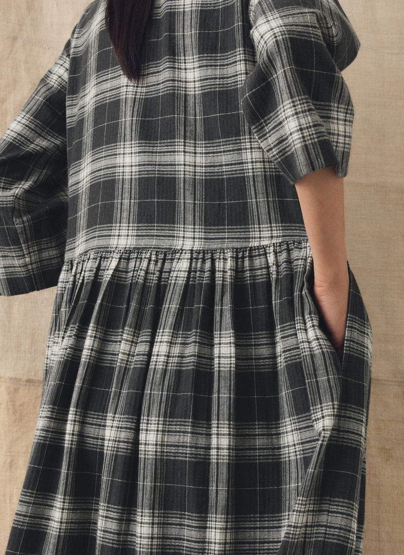 Check Cotton Cashmere Shirt Dress | Charcoal/Ecru