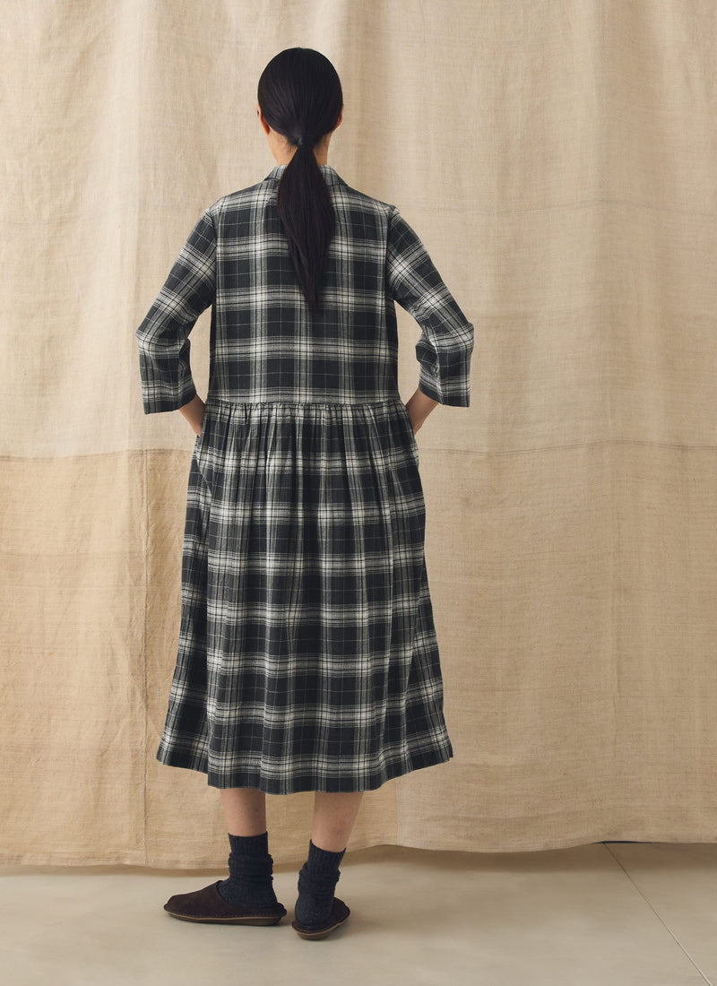 Check Cotton Cashmere Shirt Dress | Charcoal/Ecru