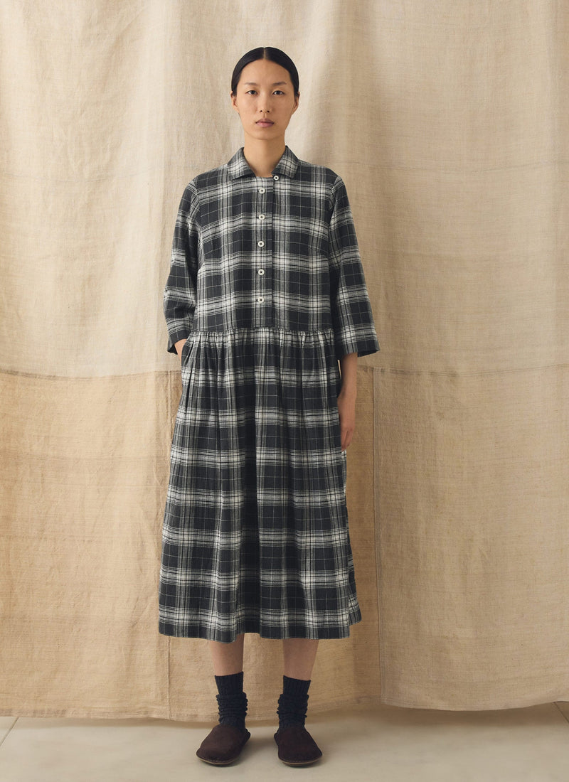 Check Cotton Cashmere Shirt Dress | Charcoal/Ecru