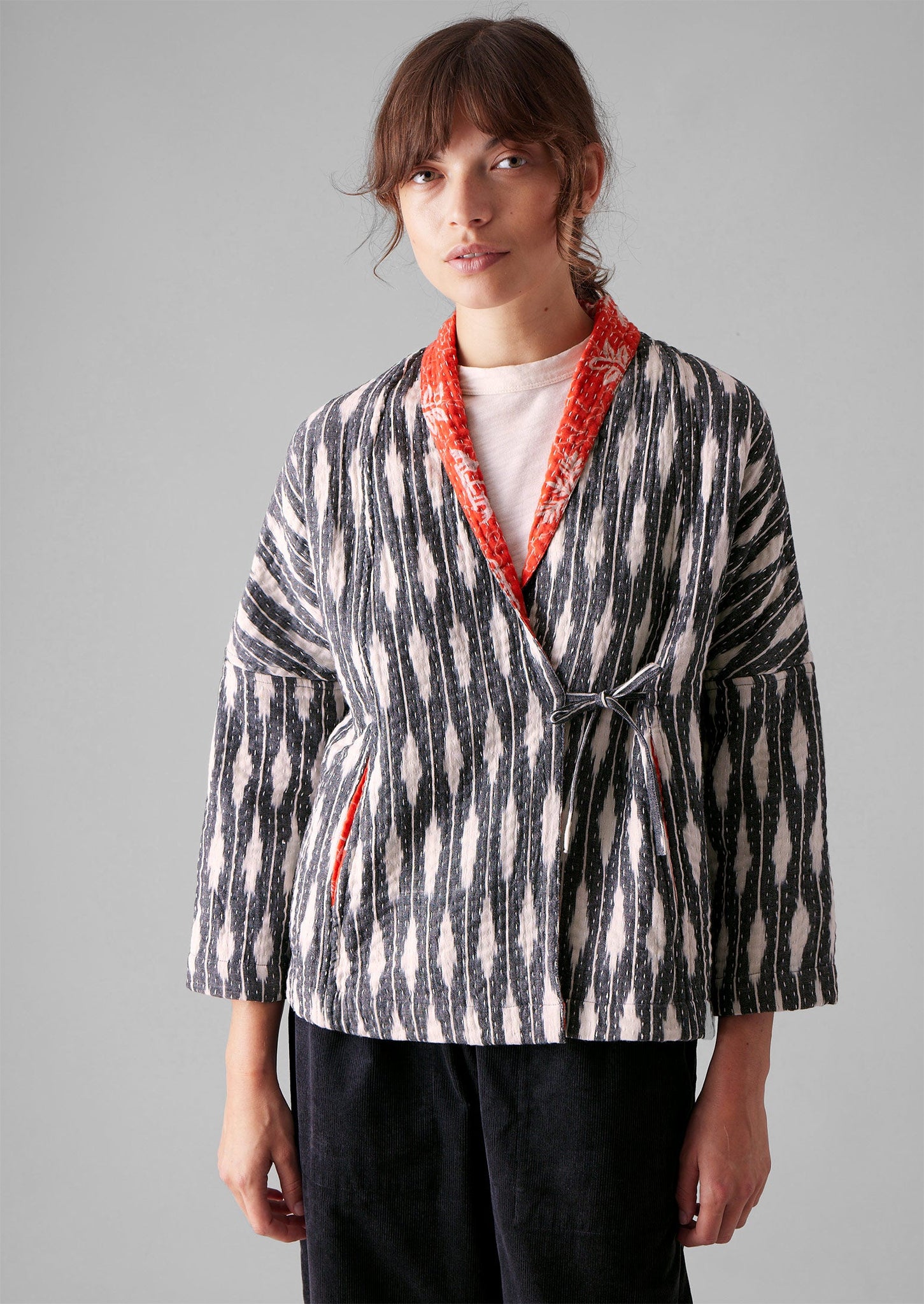 Repurposed Ikat Kantha Jacket | Greys/Blacks