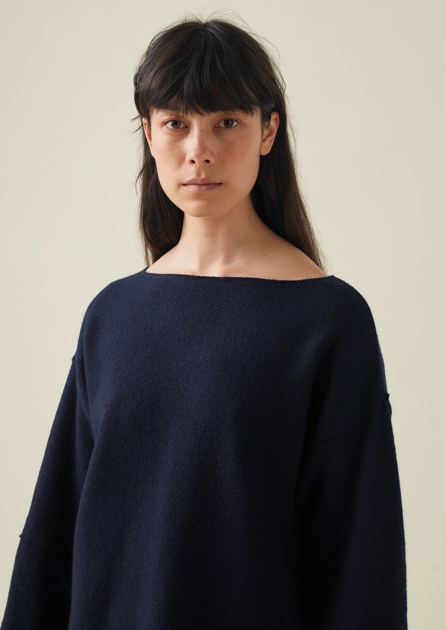 Panelled Boiled Wool Sweater | Navy