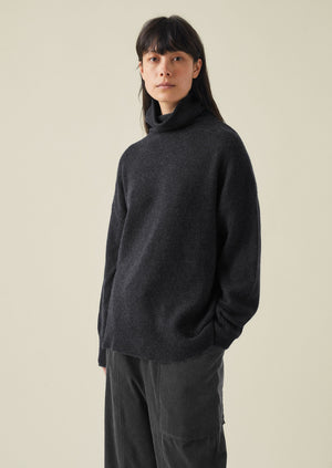 Roll Neck Wool Cashmere Sweater | Charcoal