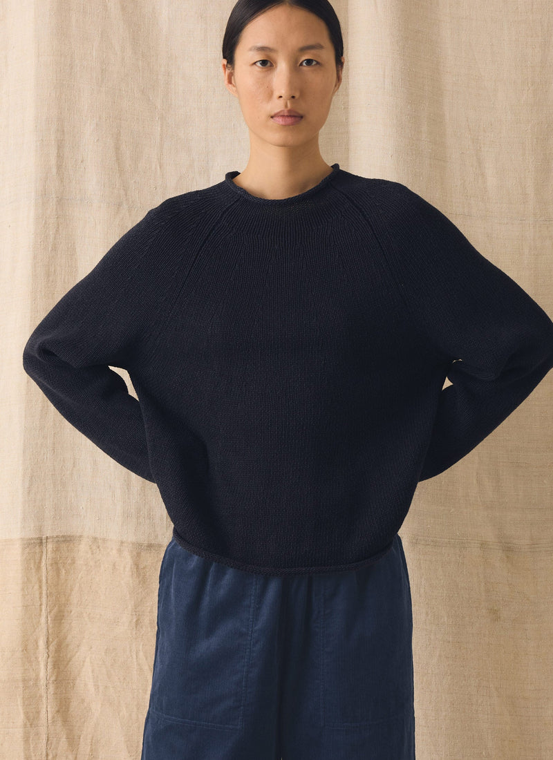 Cotton Linen Easy Sweater | Dark Navy