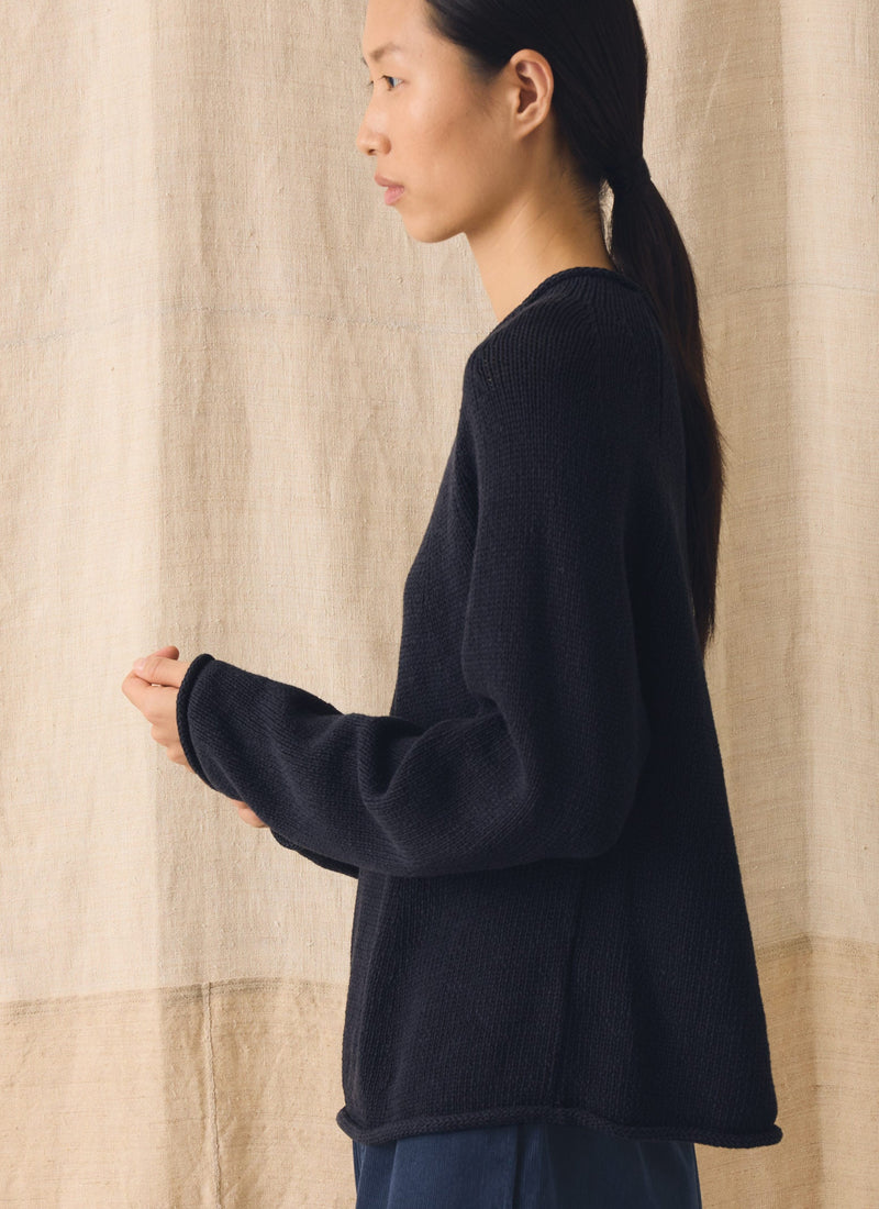 Cotton Linen Easy Sweater | Dark Navy