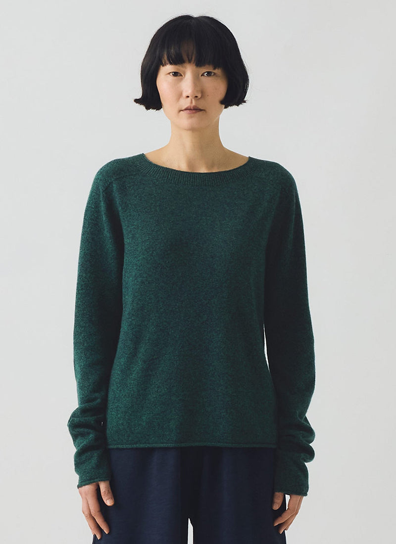 Wool Cashmere Neat Sweater | Forest Marl