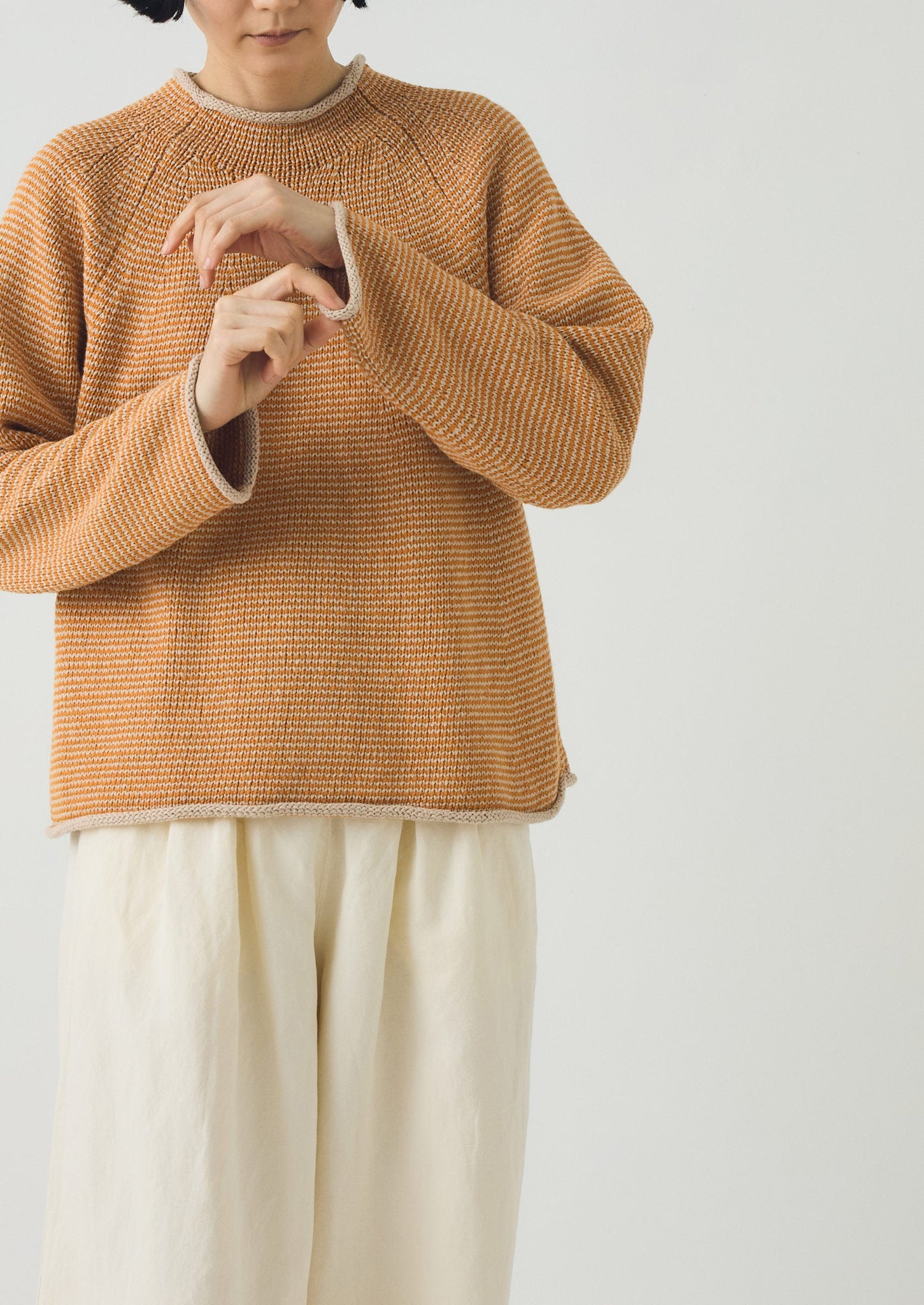 Stripe Linen Cotton Sweater | Spice/Putty