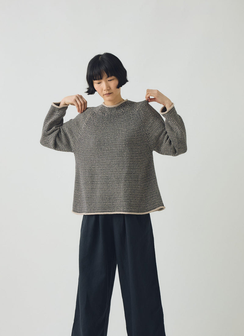 Stripe Linen Cotton Sweater | Navy/Putty