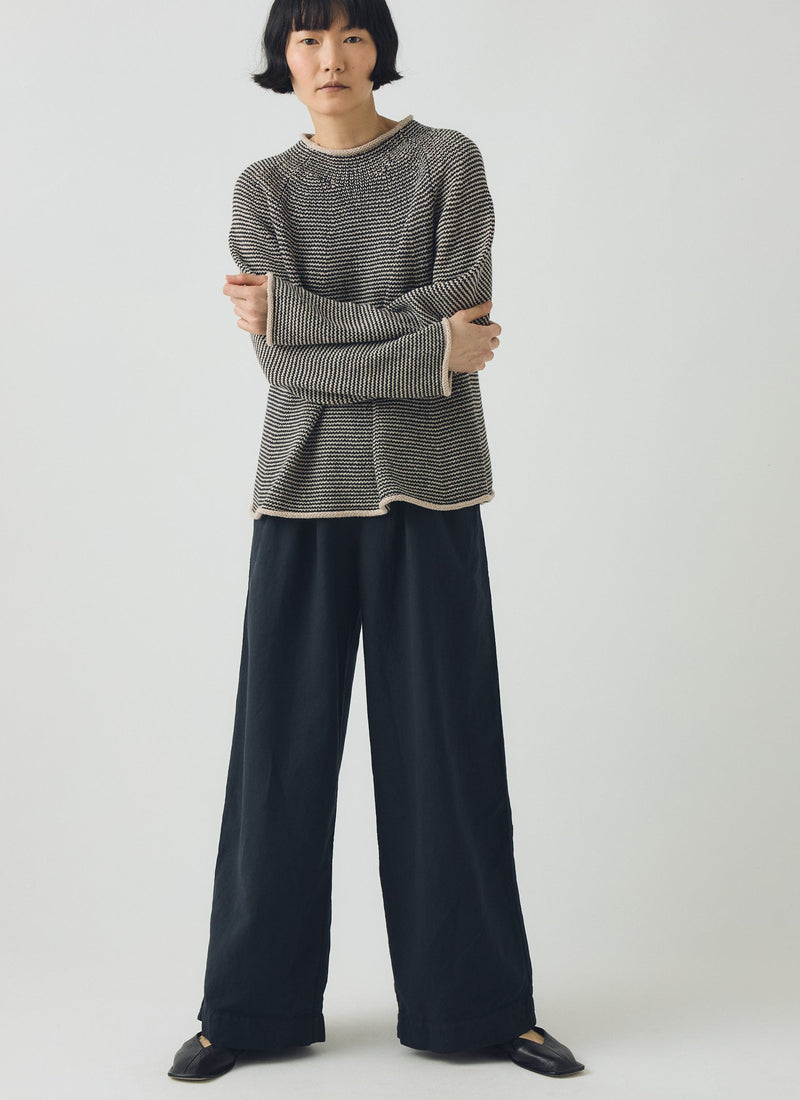 Stripe Linen Cotton Sweater | Navy/Putty