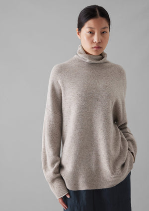 Roll Neck Wool Cashmere Sweater | Oatmeal