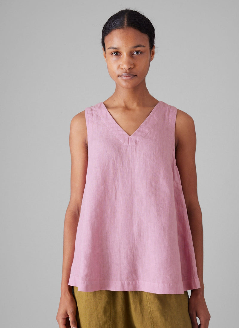 Garment Dyed Linen V-Neck Tank | Washed Berry