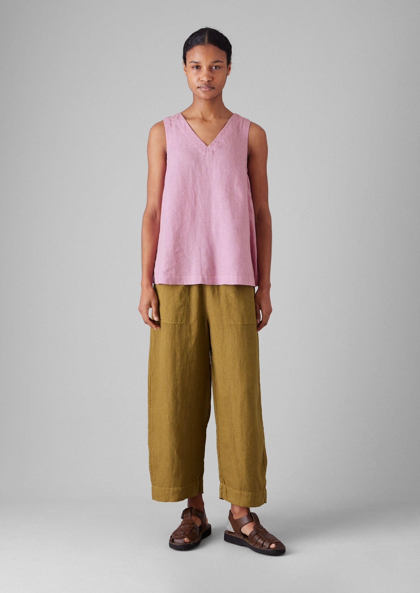 Garment Dyed Linen V-Neck Tank | Washed Berry