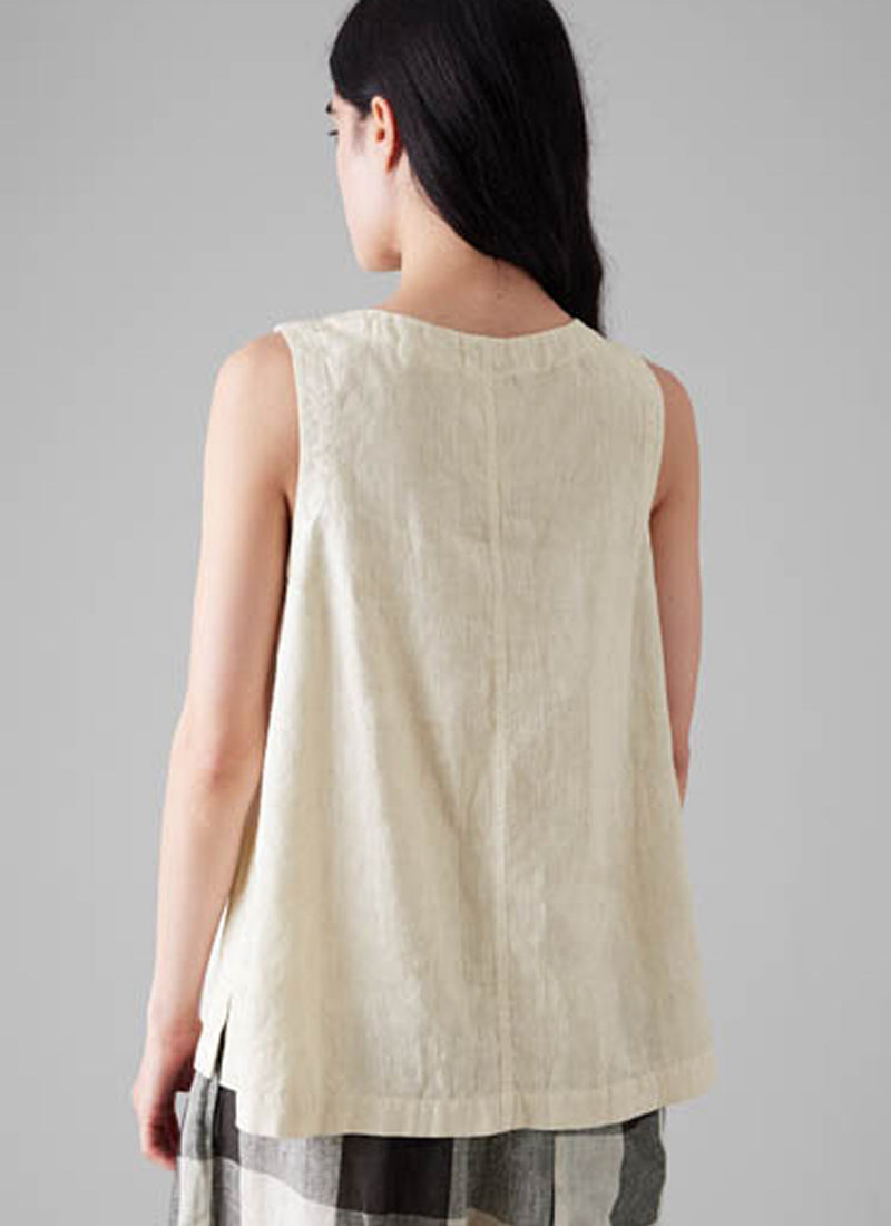 Garment Dyed Linen V-Neck Tank | Oat