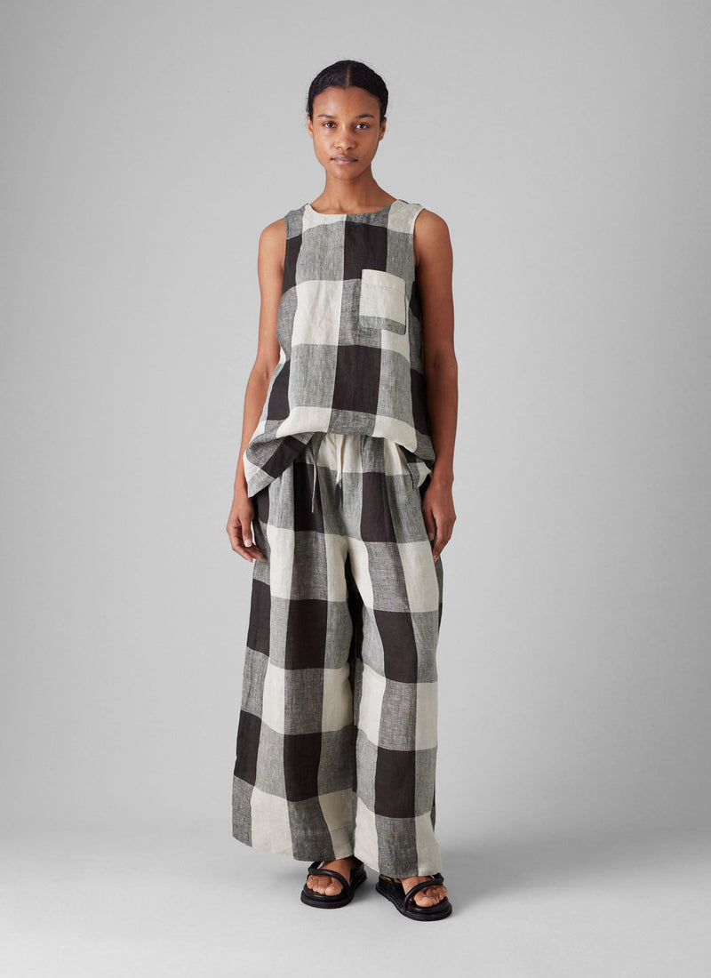 Macro Gingham Lightweight Linen Tank | Ecru/Charcoal