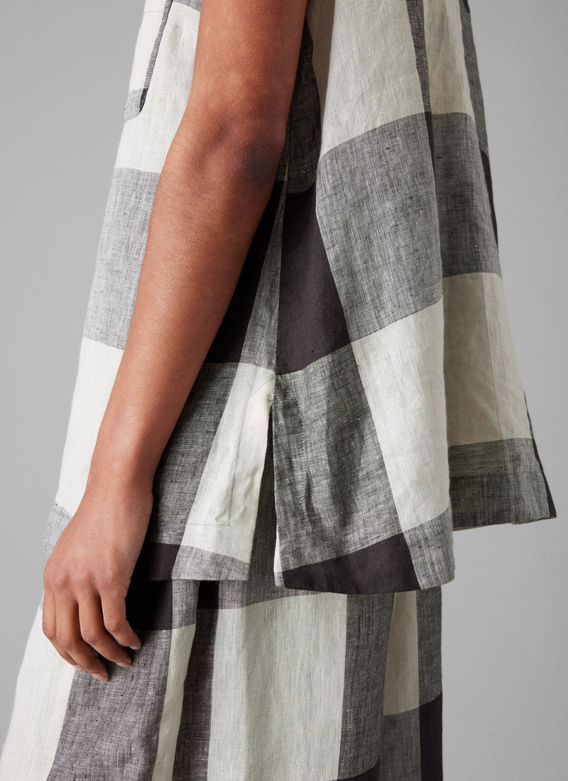 Macro Gingham Lightweight Linen Tank | Ecru/Charcoal