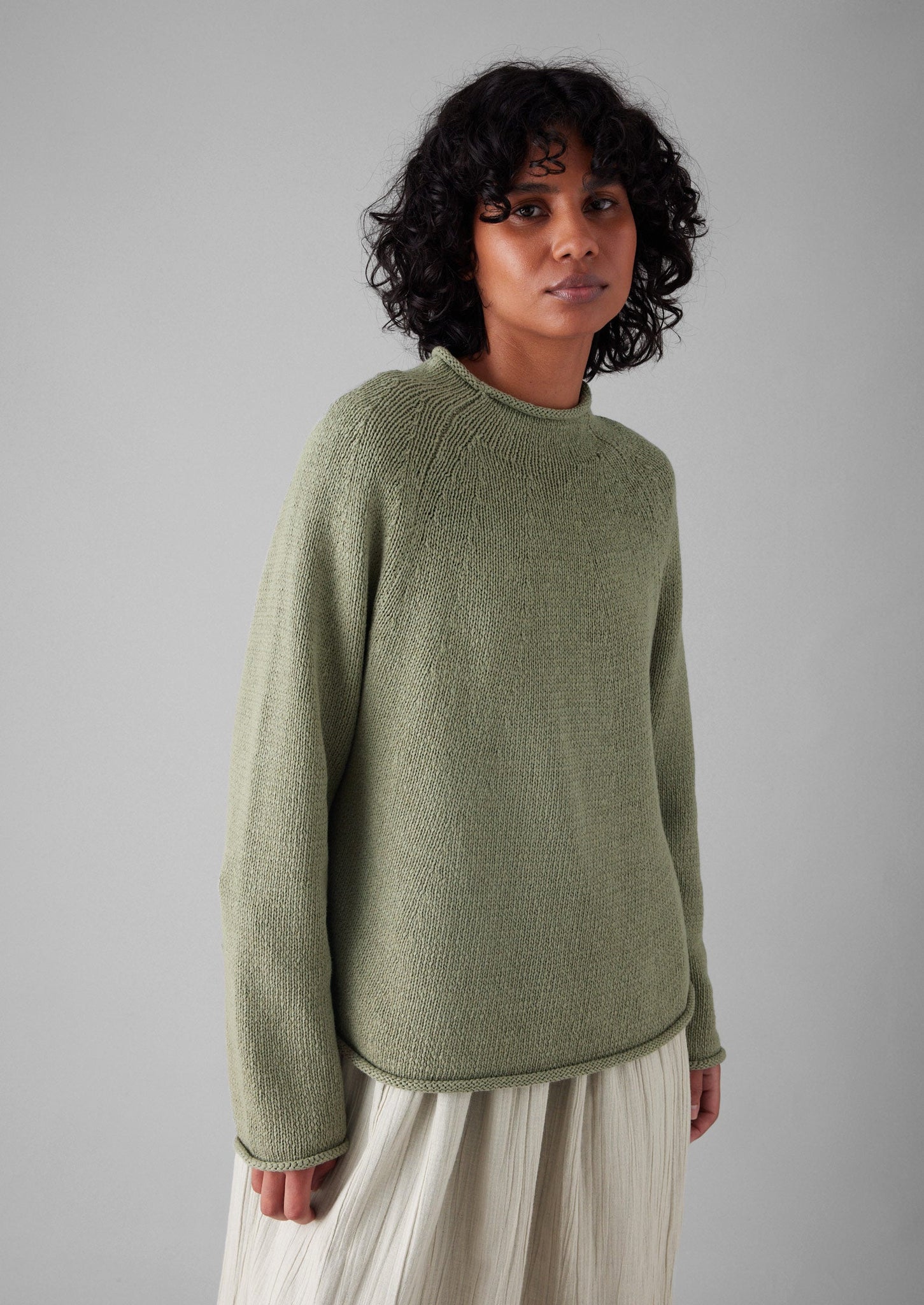 Organic Cotton Linen Easy Sweater | Sage