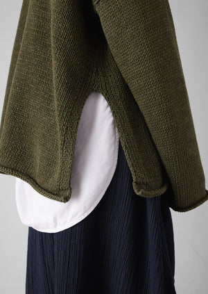 Textured Cotton Easy Sweater | Darkest Olive