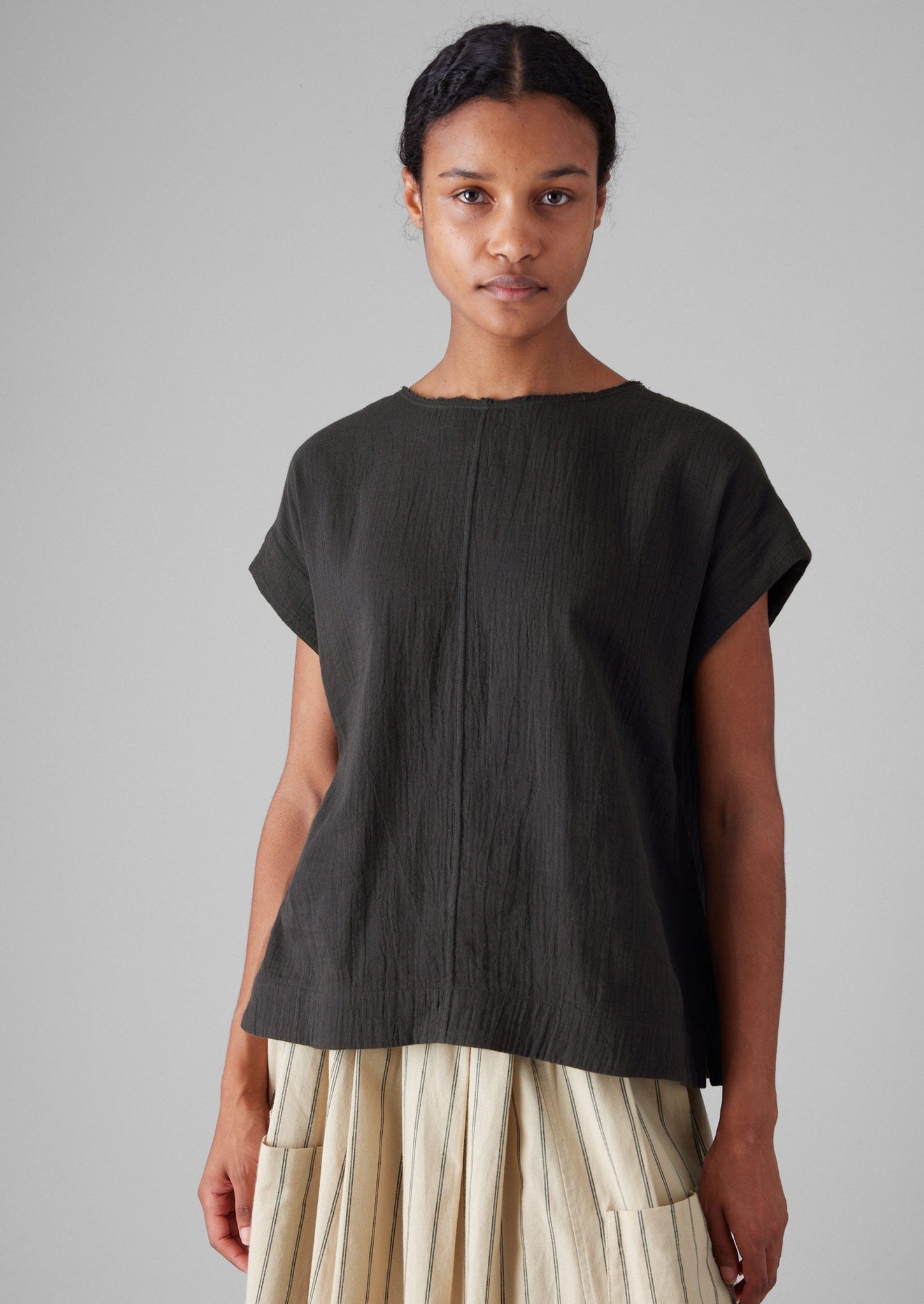 Crinkle Cotton Gauze Top | Black Pepper
