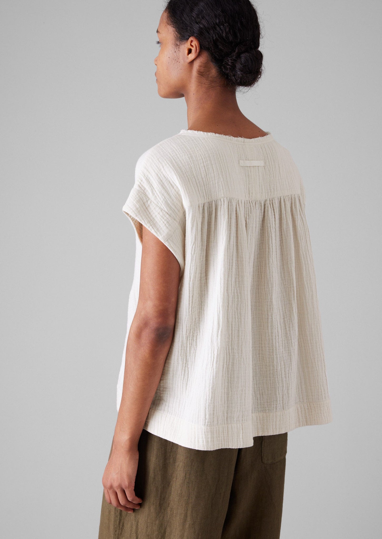 Crinkle Cotton Gauze Top | Oat