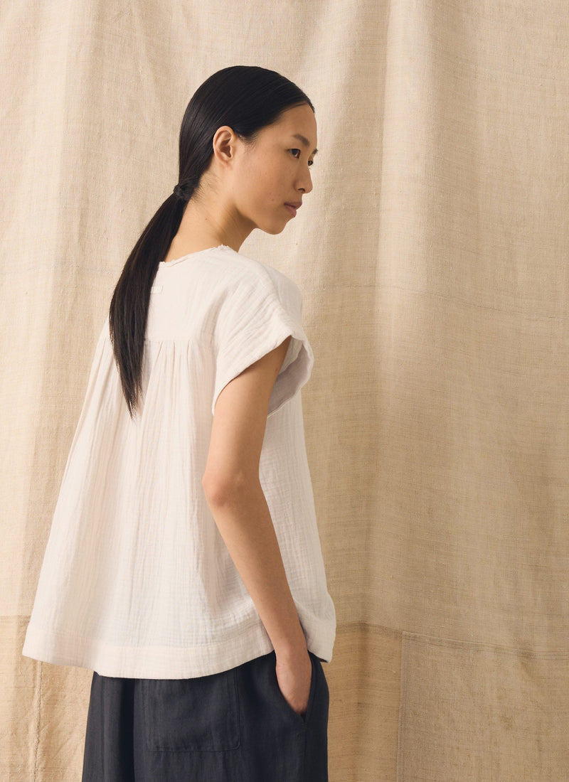 Crinkle Cotton Gauze Top | Oat