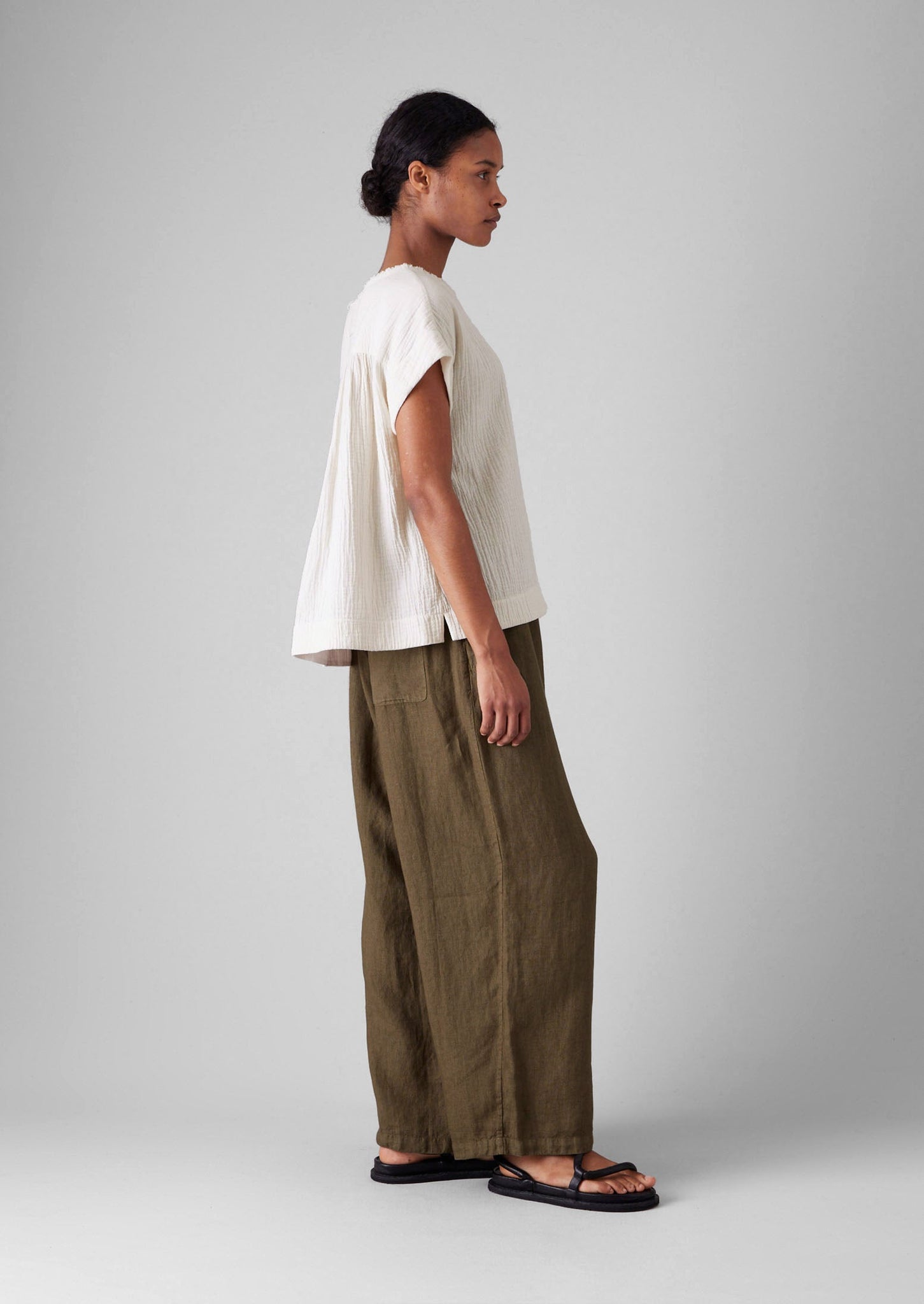 Crinkle Cotton Gauze Top | Oat