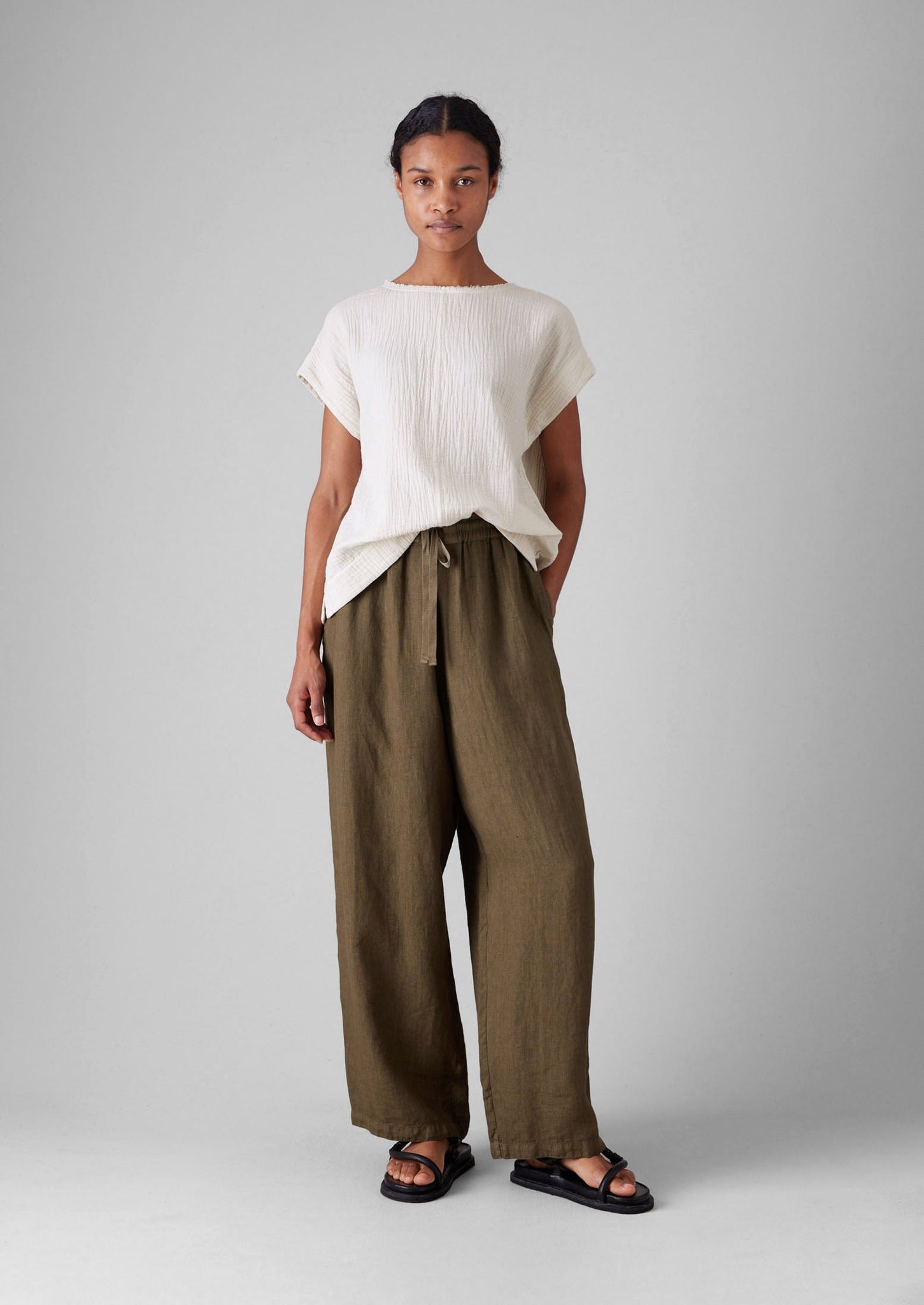 Crinkle Cotton Gauze Top | Oat