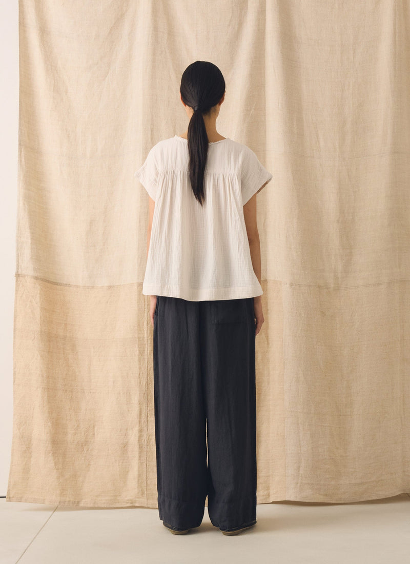 Crinkle Cotton Gauze Top | Oat