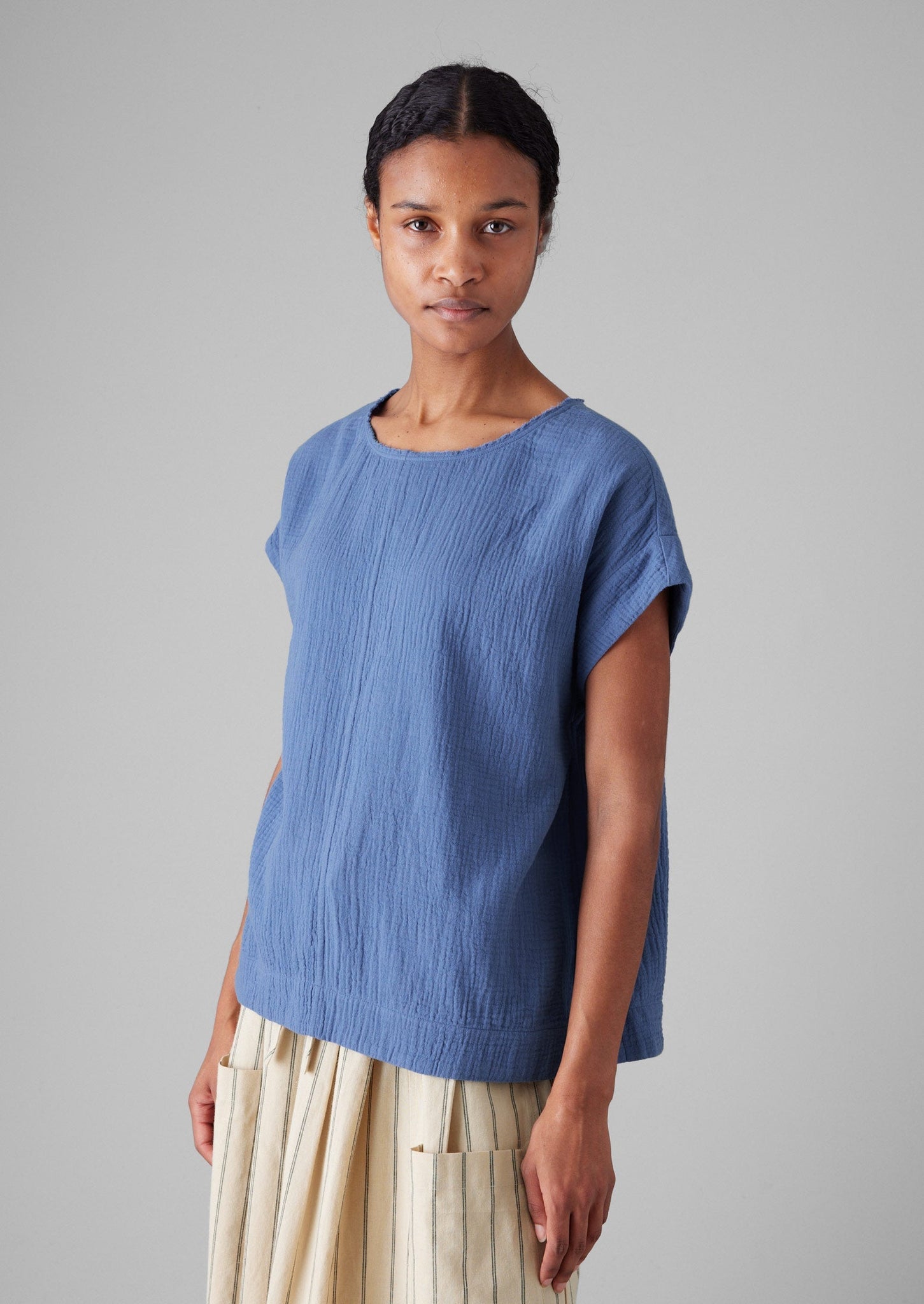 Crinkle Cotton Gauze Top | Cornflower