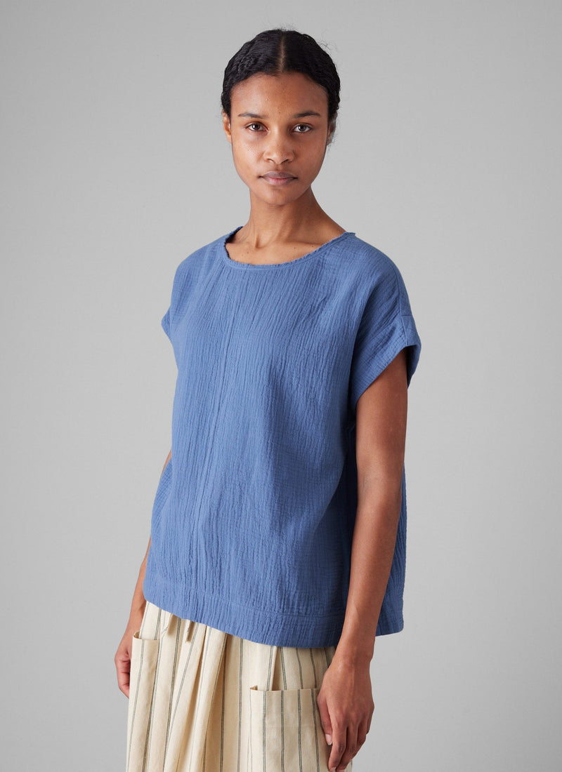 Crinkle Cotton Gauze Top | Cornflower