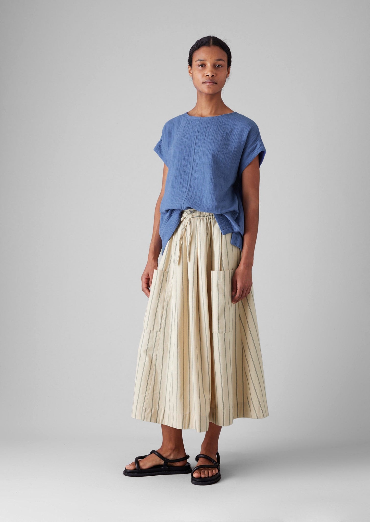 Crinkle Cotton Gauze Top | Cornflower