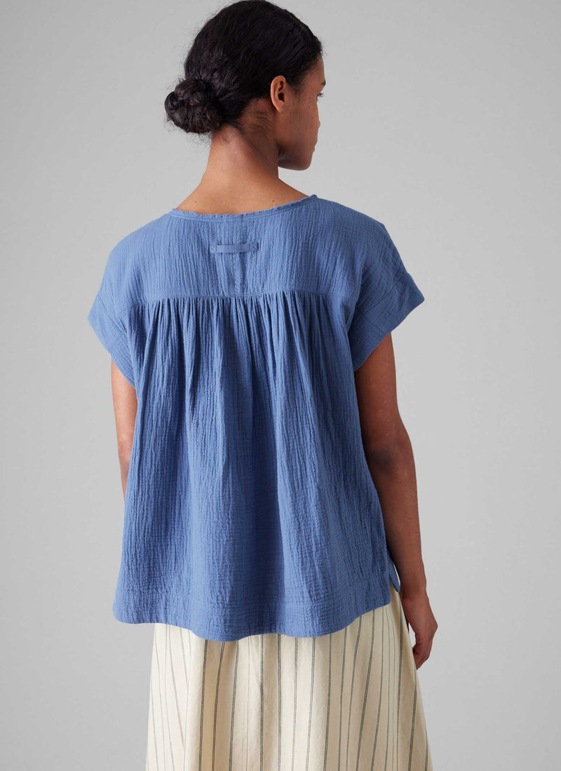 Crinkle Cotton Gauze Top | Cornflower