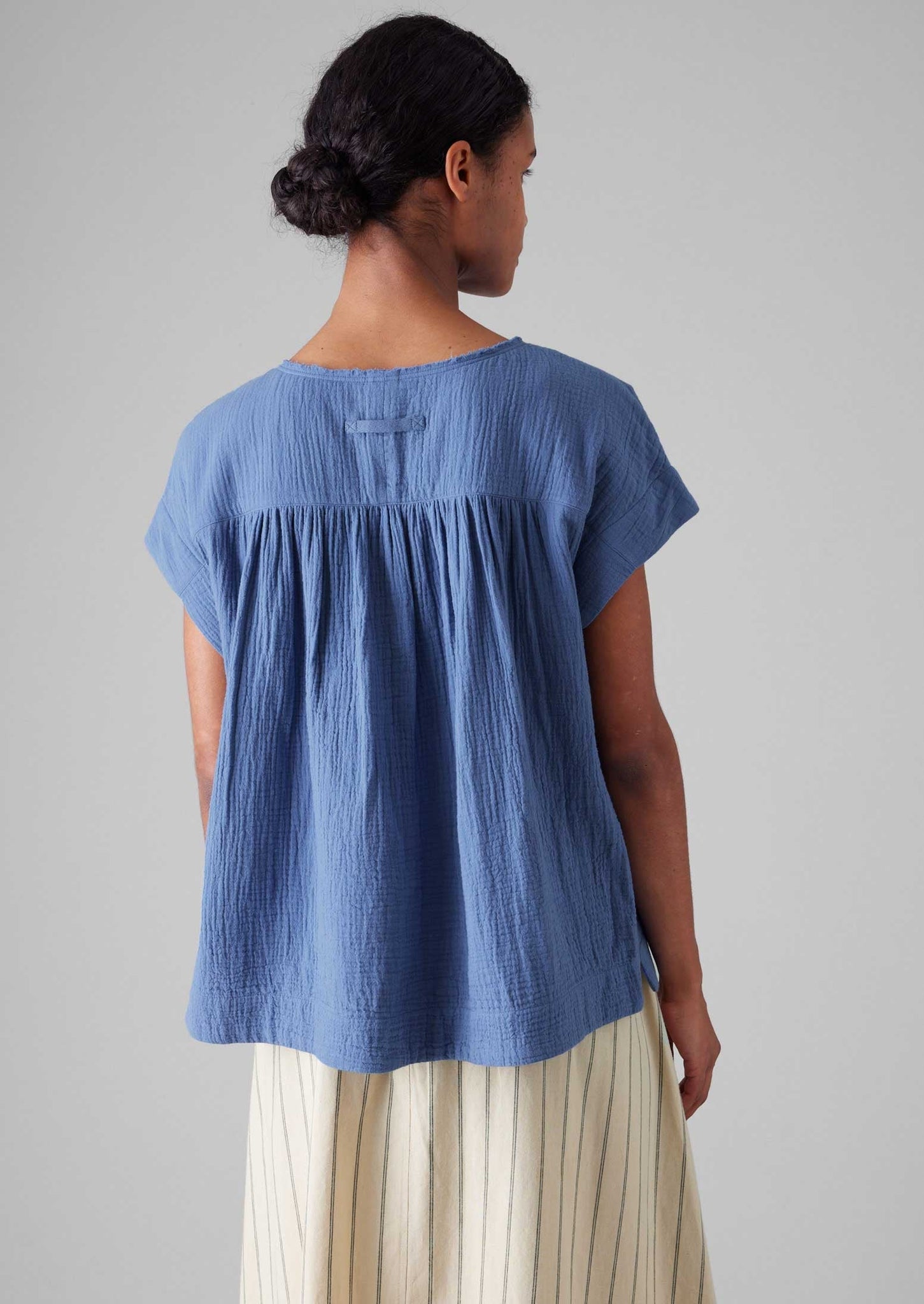 Crinkle Cotton Gauze Top | Cornflower