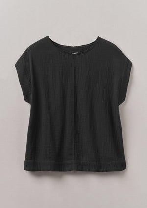 Crinkle Cotton Gauze Top | Black Pepper