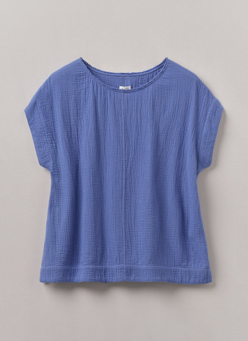 Crinkle Cotton Gauze Top | Cornflower