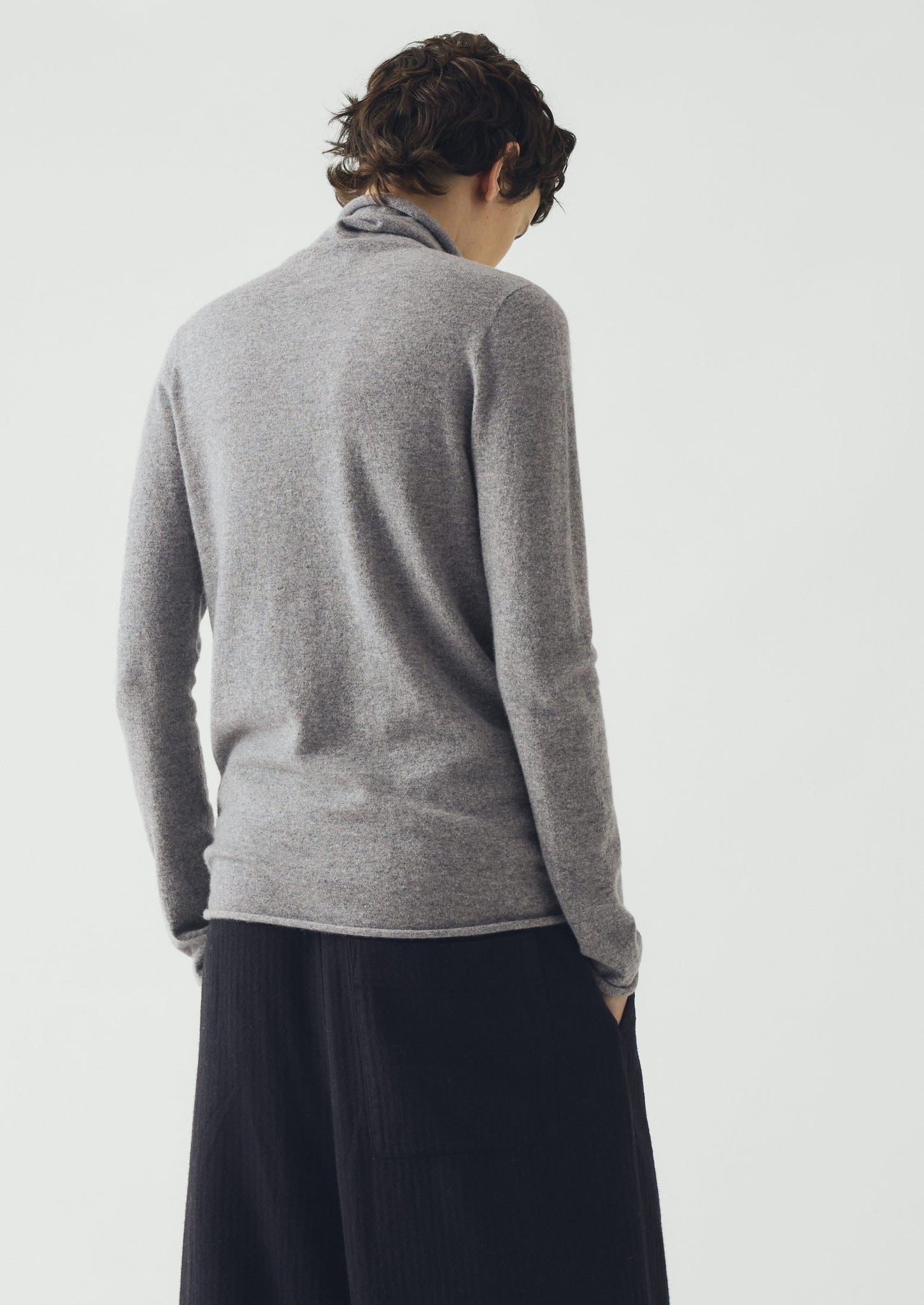 Pure Cashmere Slim High Neck Sweater | Grey Melange