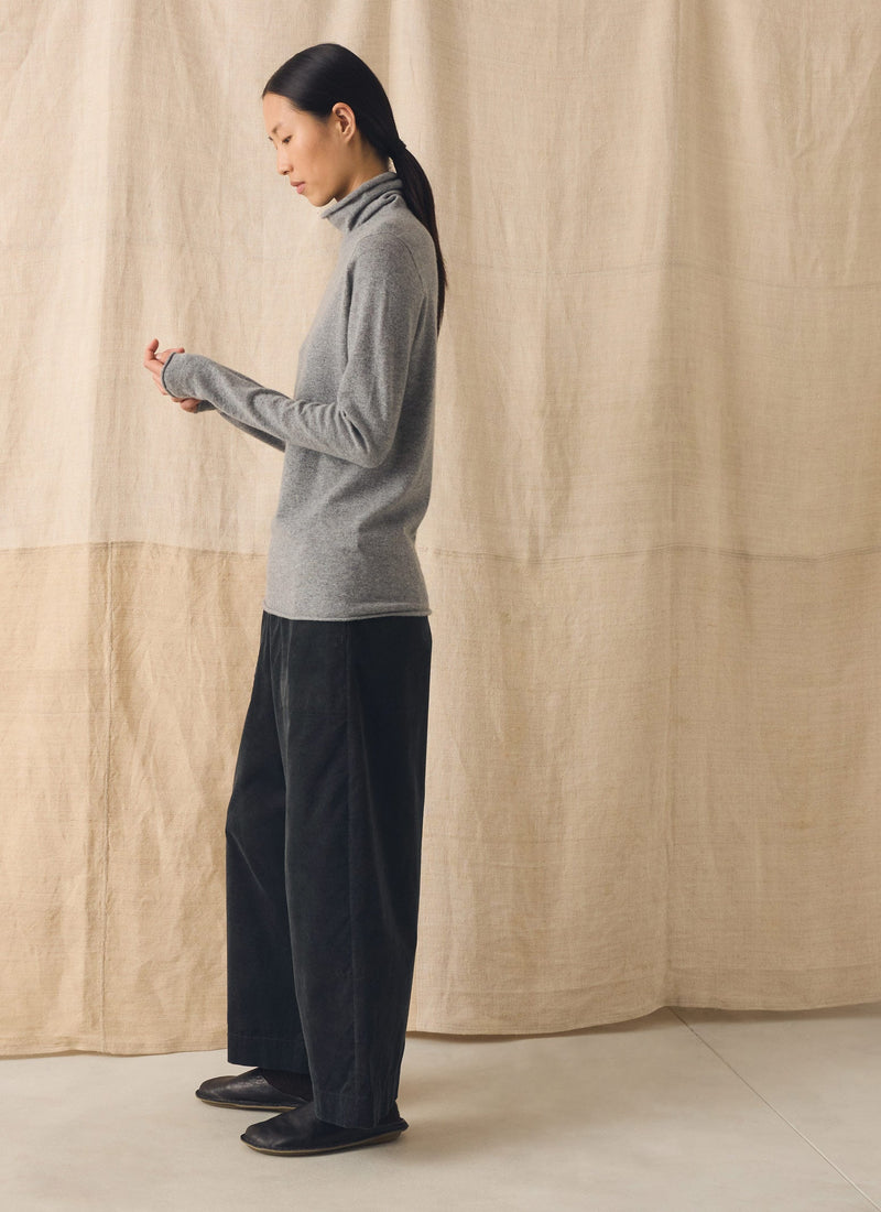 Pure Cashmere Slim High Neck Sweater | Grey Melange