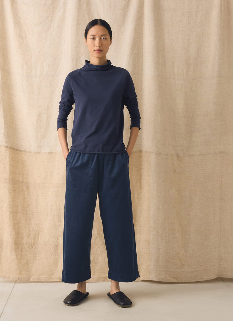 High Neck Soft Cotton Tee | Ink Blue