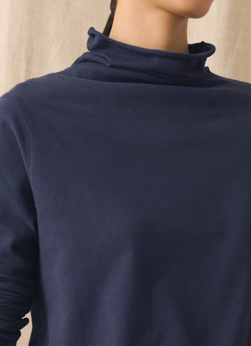 High Neck Soft Cotton Tee | Ink Blue