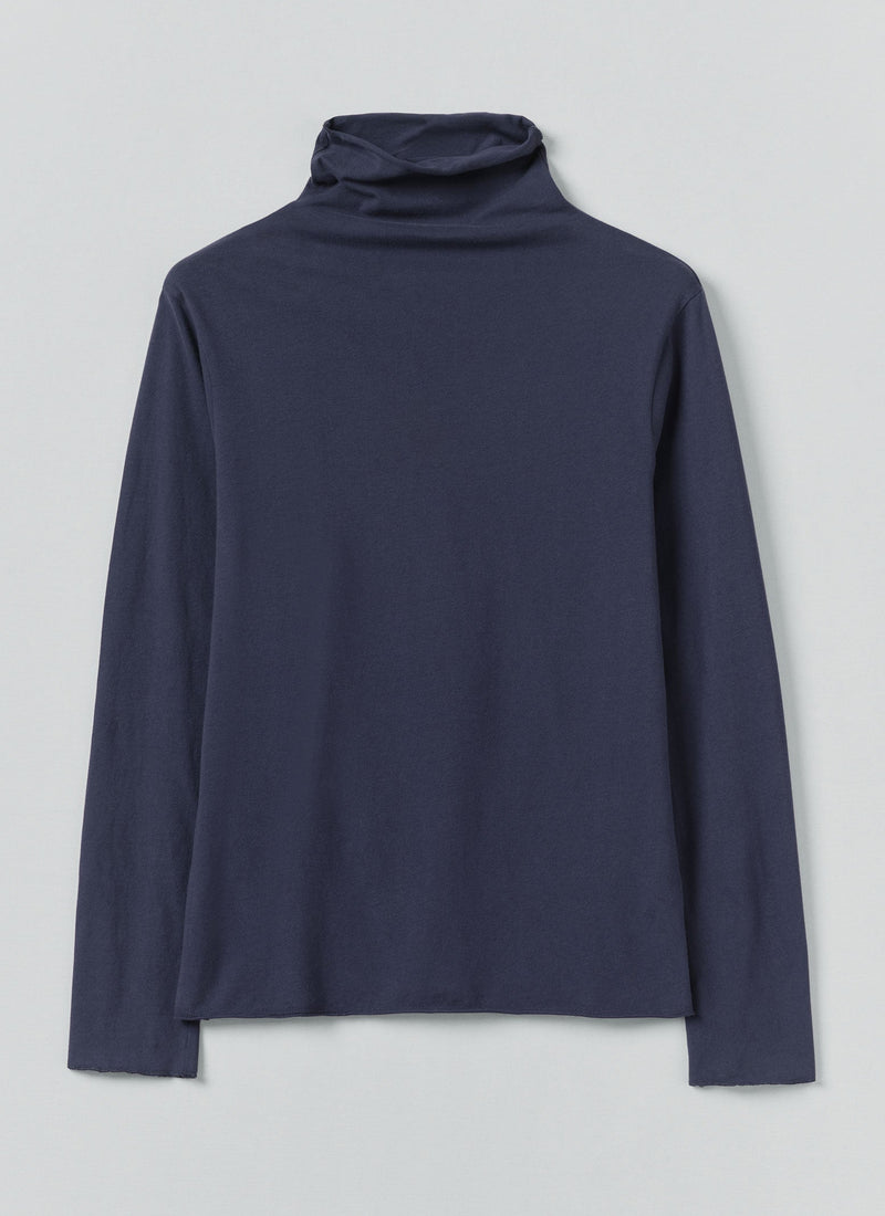 High Neck Soft Cotton Tee | Ink Blue